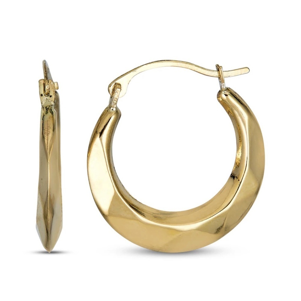 14K Gold Hollow Knife -Edge Hoop Earing Yellow Gold